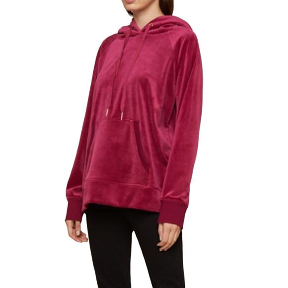 Juicy Couture Black Label M Oversized Luxe Velour Hooded Pullover Dark Crimson - Picture 1 of 11